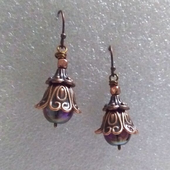 Floral Bell Flower Blossom Dangle Earrings! Perfect Fall Hues! Uniquely Handmade - Picture 2 of 10